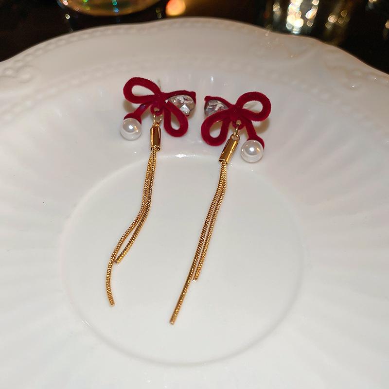 Vintage Red Flocking Earrings Collection Bow Knot Earstuds Vintage Style Earrings Jewelry Gift