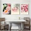 Canvas Painting Nordic Decor Elegant Peony Flower Phrase Poster And Print Wall Art Picture For Living Room Home Decoration