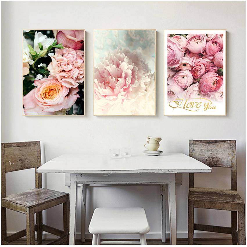 Canvas Painting Nordic Decor Elegant Peony Flower Phrase Poster And Print Wall Art Picture For Living Room Home Decoration