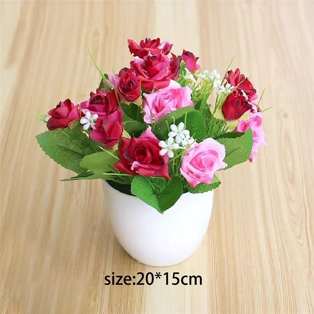 Flower Arrangement Faux Rose Flowers Plastic Garden Artificial Plant Home Indoor Decor