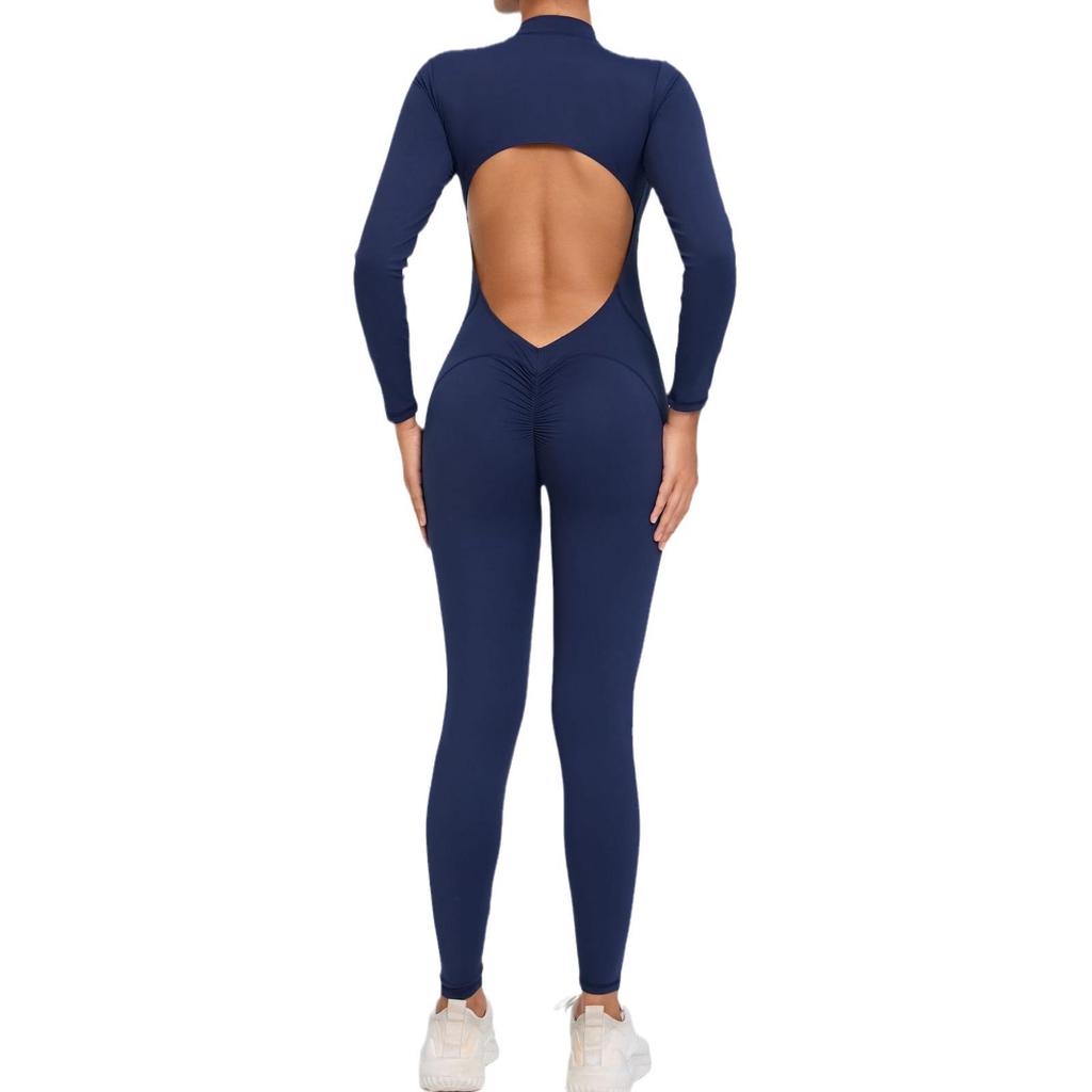 European & American Zipper Long Sleeve Yoga Jumpsuit - Women's Nude Feeling Fitness Bodysuit