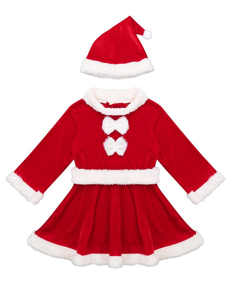 Детский костюм Санты для девочек, рождественское платье, рождественская вечеринка, бархатное платье Санта-Клауса для косплея