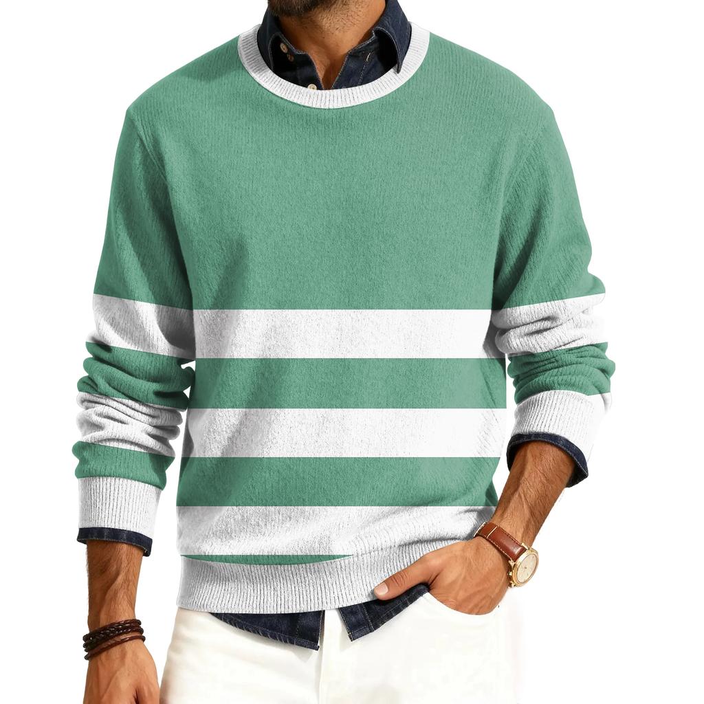 Мужской пуловер с круглым вырезом, длинными рукавами и рубчатой вязкой