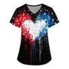 Women's Fashion V-neck Short-sleeved Work Dress With Pockets Independence Day Printed Top Carer Suit
