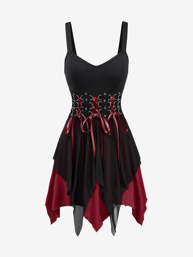 Платье-майка Rosegal Gothic с D-образным ремешком и шнуровкой, многослойное, с открытой спиной, А-силуэта