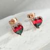 Cute Small Love Heart Cut Tourmaline Stud Earrings for Women Luxury Rose Gold Color Heart Earrings Wedding Party Jewelry