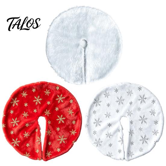 Winter Snowy Atmosphere Decor Plush Christmas Tree Skirt with Snowflake Embroidery & Sequins, Large Round Easy Install Base Wrap Mat for Holiday Home