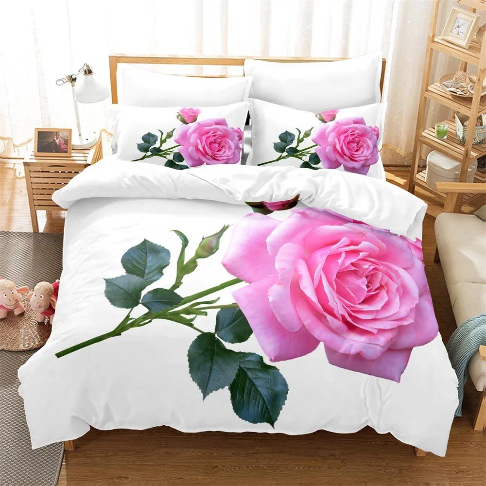 Rose Duvet Cover Set 220X240 for Double Bed Quilt Comforters Cover Pink Floral Bedding Set 3PCS 2PCS Single Beds Queen Full Size