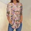 Women's 3/4 Sleeve Easter Egg Bunny Print Button Collar Fashion Casual Top