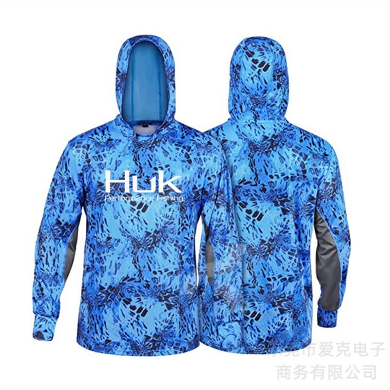 Mens Quick-Dry Hooded Long Sleeve Fishing Shirt With Face Cover UV Protection Outdoor Sportswear Cycling Hiking