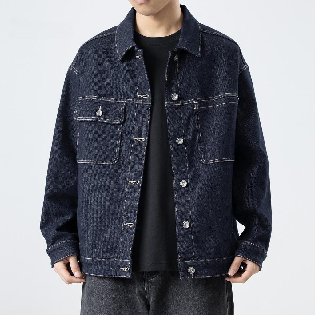 Cotton Ad Denim Jacket Men'S Loose Trend Tooling Casual Jacket Fleece Thickened Top