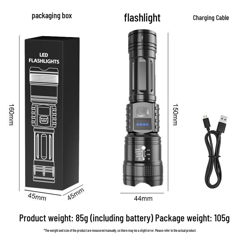 Portable USB Rechargeable High-Brightness LED Flashlight for Outdoor and Emergency Use