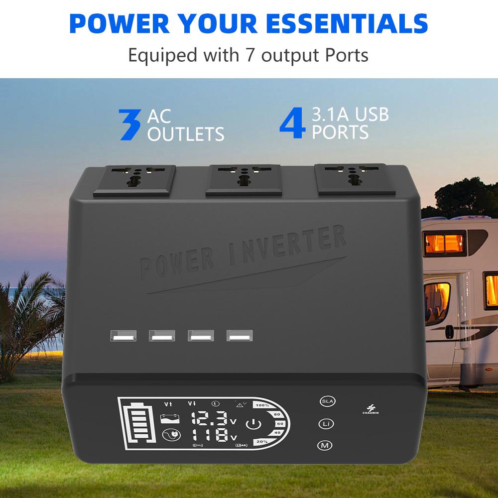 Инвертор питания 1000 Вт с чистой синусоидой 12 В постоянного тока в 110 В 3 розетки переменного тока 4 USB-разъема Автомобильные адаптеры питания для RV кемпинга Новый автомобильный инвертор питания