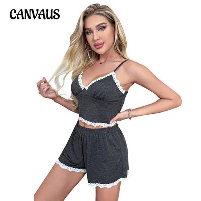 Пижамы женские летние с v-образным вырезом на бретельках кружевные сексуальные домашние костюмы