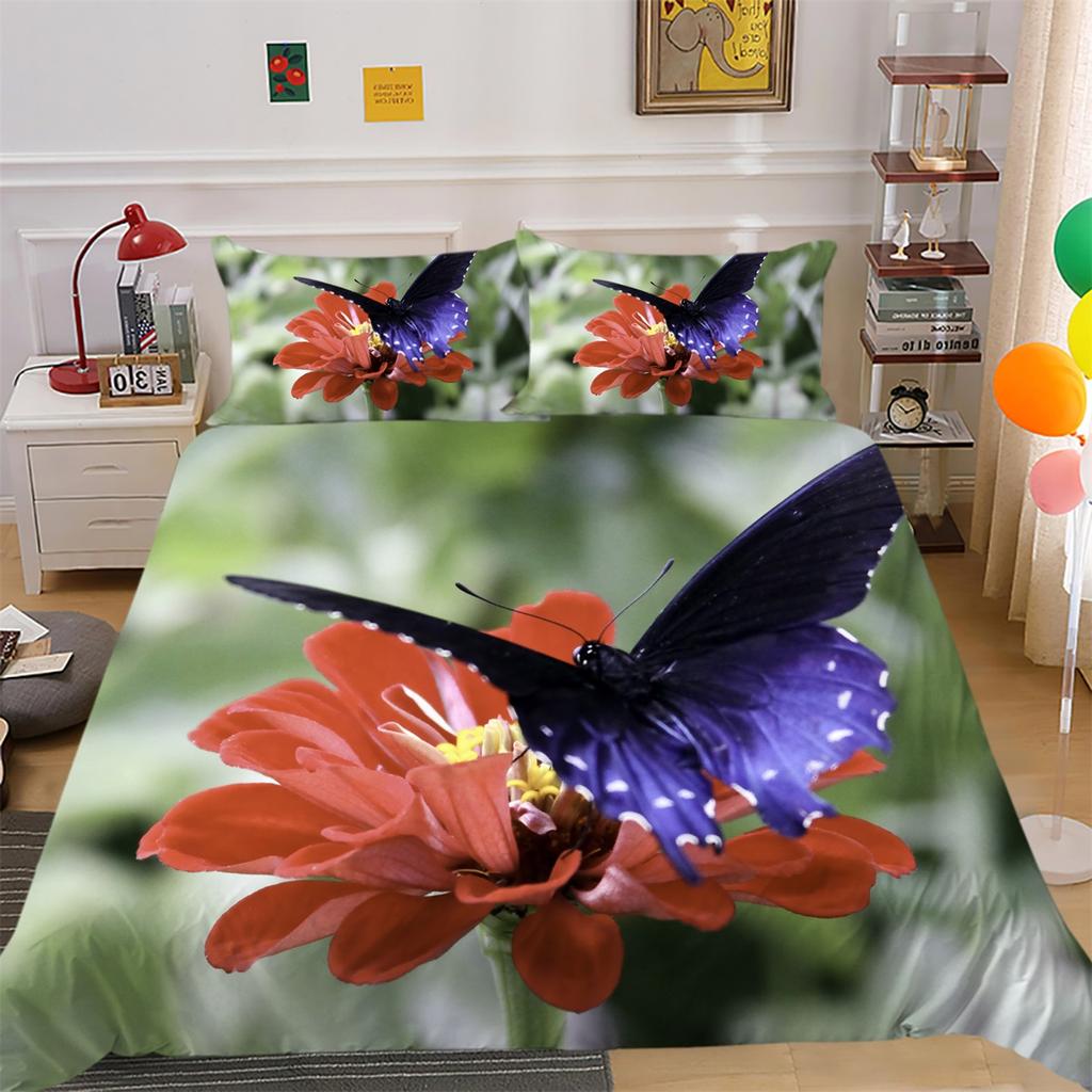 3D комплект постельного белья с цветами и бабочками, крыло насекомого, пододеяльник, наволочка, 2 или 3 шт., AU240 * 270, очень большой размер, украшение для дома