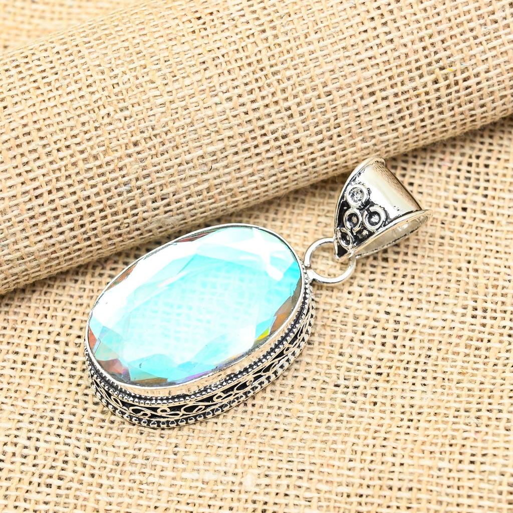 Rainbow Mystic Topaz Gemstone Handmade 925 Solid Sterling Silver Jewelry Pendant For Her