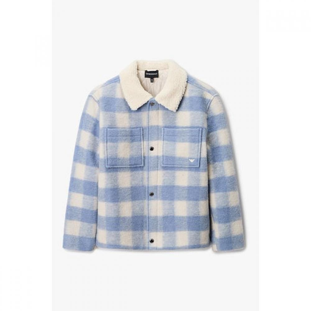 Emporio Armani Junior Eco Fur Collar Check Pattern Peacoat 0456301007
