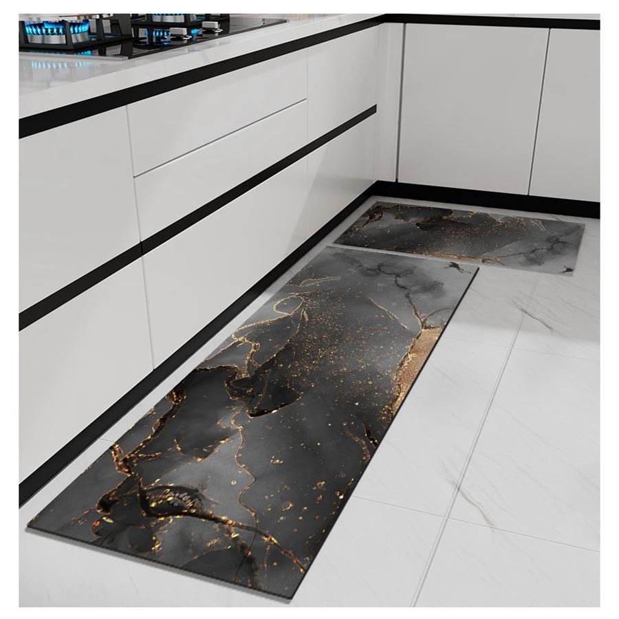 Роскошный кухонный коврик серого и золотого цвета с мраморным принтом, мягкий утолщенный кухонный коврик, водонепроницаемый нескользящий маслостойкий напольный коврик, коврик для бега