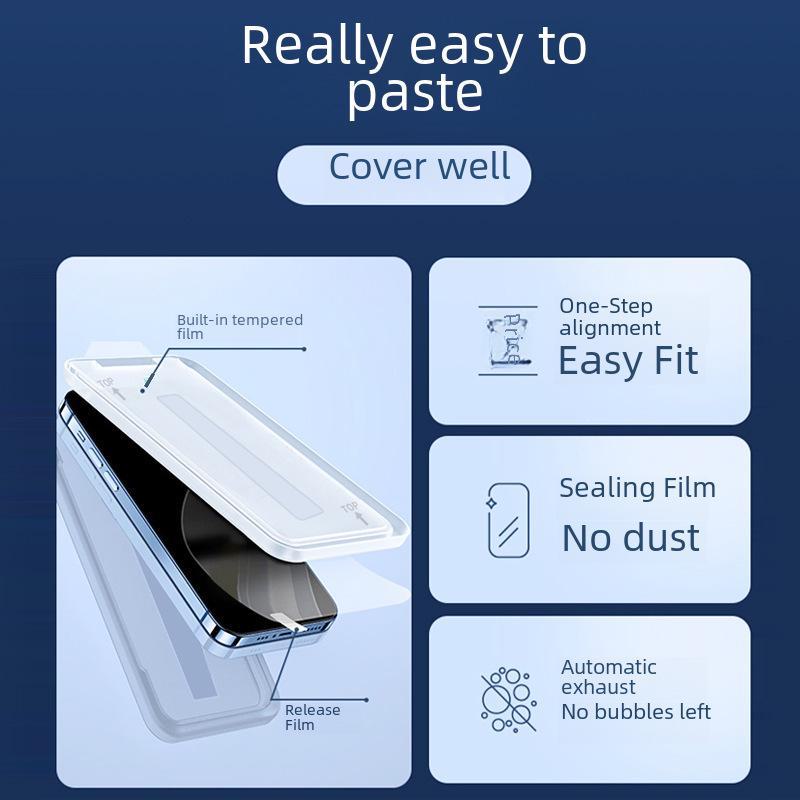 Закаленная пленка с защитой от подглядывания для iPhone 13 Pro Max/14 - Без пыли, Легкое 15-секундное нанесение, Дизайн без отверстий