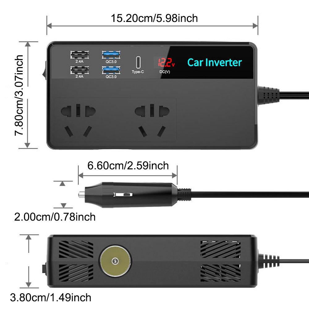 110/220V Transformer Convert 200W Car Inverter Car Converter 12/24V Multi-function Type-C USB QC3.0 Charger Fast Charging Car Accessories For Vehicles
