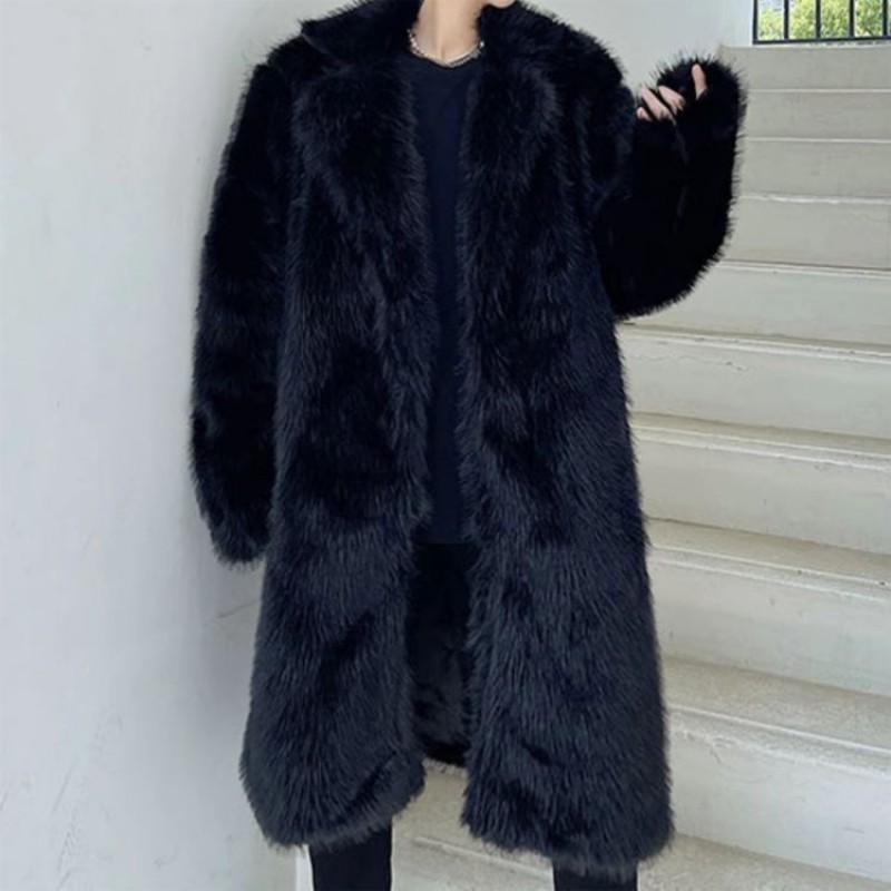 Womens Long Faux Fur Coat - Winter Thick Warm Blazer Collar Fashion Outerwear