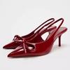 Уличный стиль Сексуальные красные туфли с острым носком на высоком каблуке Женские туфли с бантом и мелкой подошвой Модные туфли-лодочки Сандалии Туфли-лодочки Платье Свадебные мюли