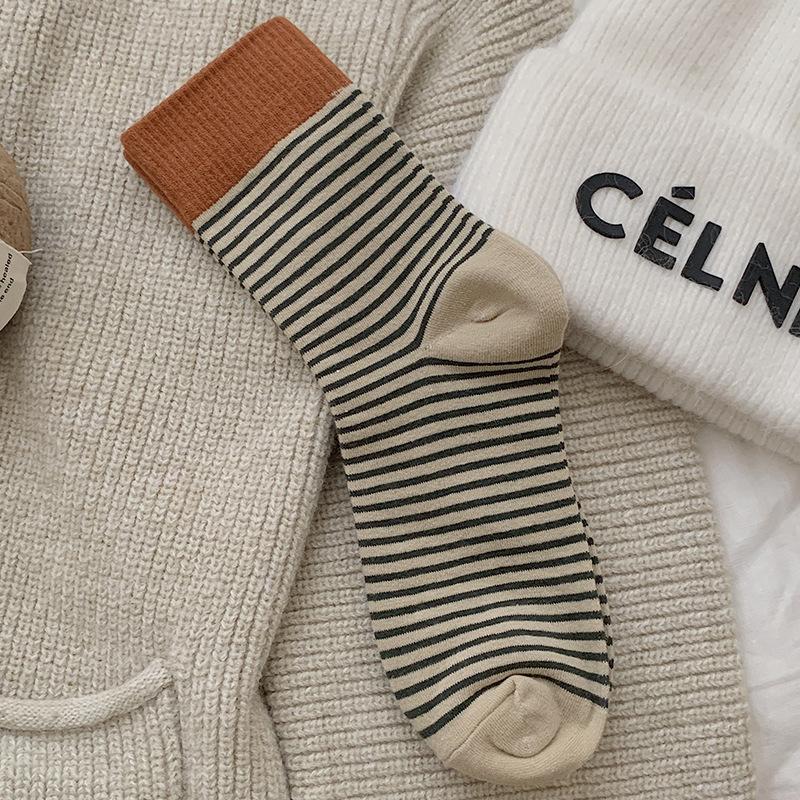 Женские полосатые носки средней длины — модный осенне-зимний уличный ретро-стиль в японском стиле для студентов