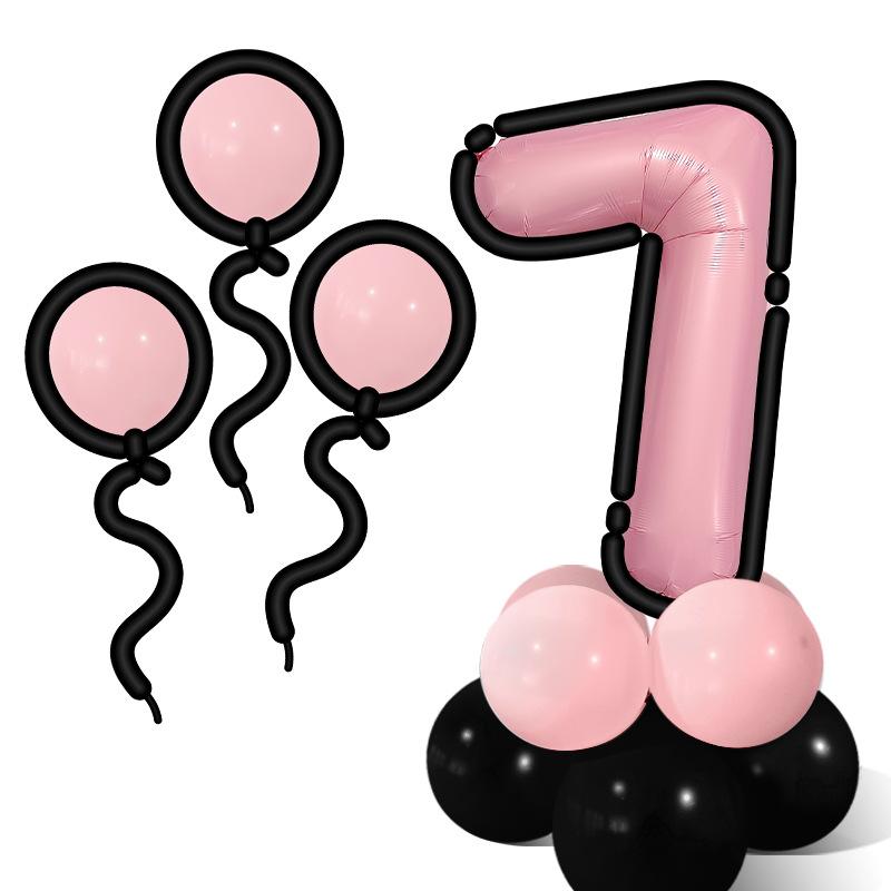 Comic Style Black Powder Digital Balloon Column Children'S First Birthday Party Decoration Scene Arrangement Photo Props