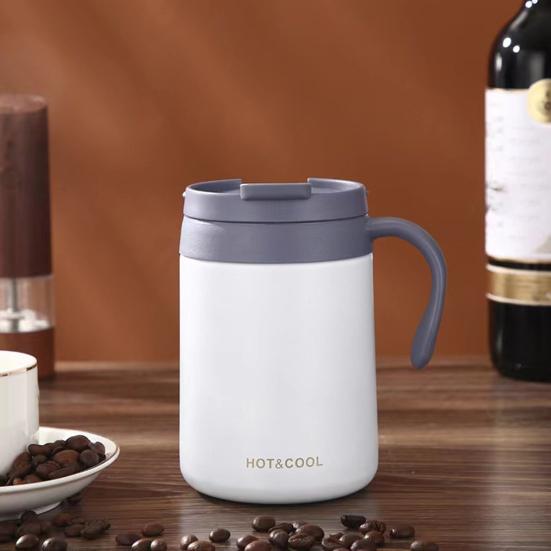 Изолированная дорожная кружка 500 мл с ручкой крышки, портативная многоразовая термокружка для горячих/холодных напитков, кофейная чашка из нержавеющей стали