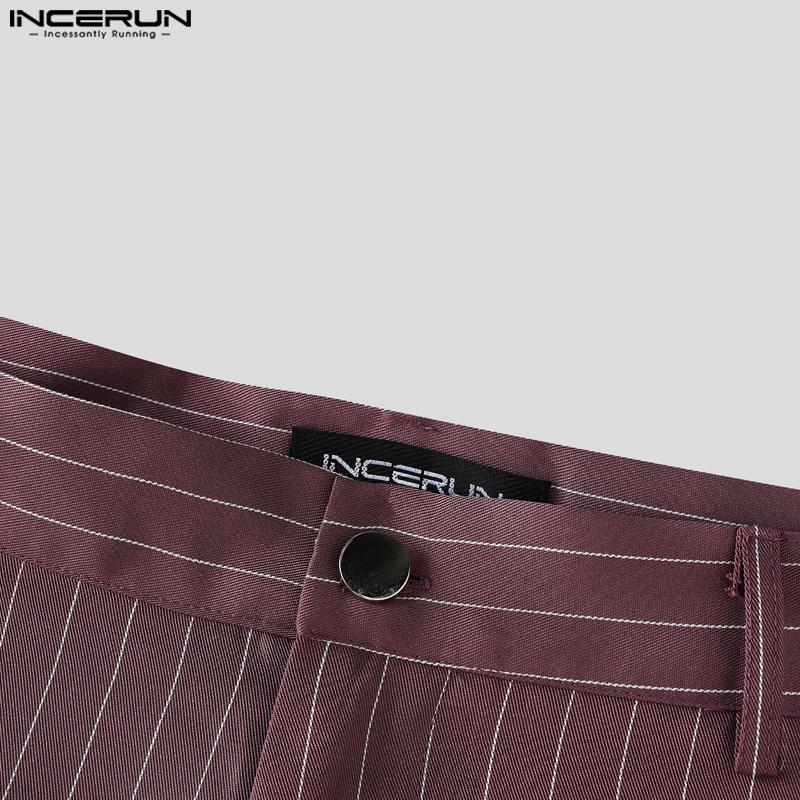 INCERUN Мужской комплект из двух предметов: безрукавный полосатый укороченный жилет и длинные прямые брюки.