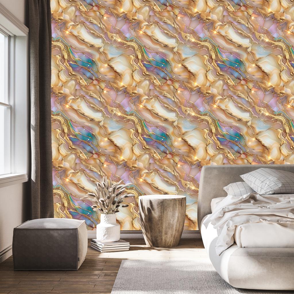 Ink Wallpaper Gold, Beige and Orange for Living Room and Bedroom 50x1000