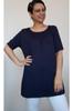 Женская стильная футболка большого размера, темно-синяя футболка из вискозы из чесаного хлопка со сборками, с укороченной передней и задней частью
