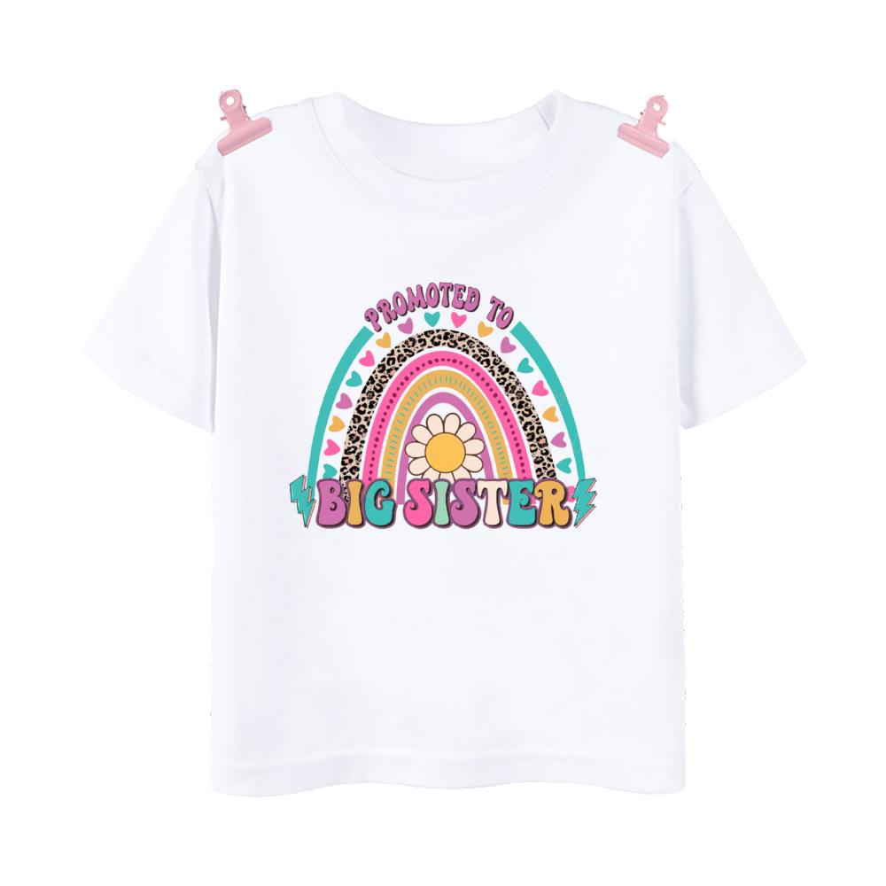 Promoted To Big Sister Printed Baby Announcement Shirt Kids TShirt Children Short Sleeve Tops Girls Tee Shirts Summer Clothes