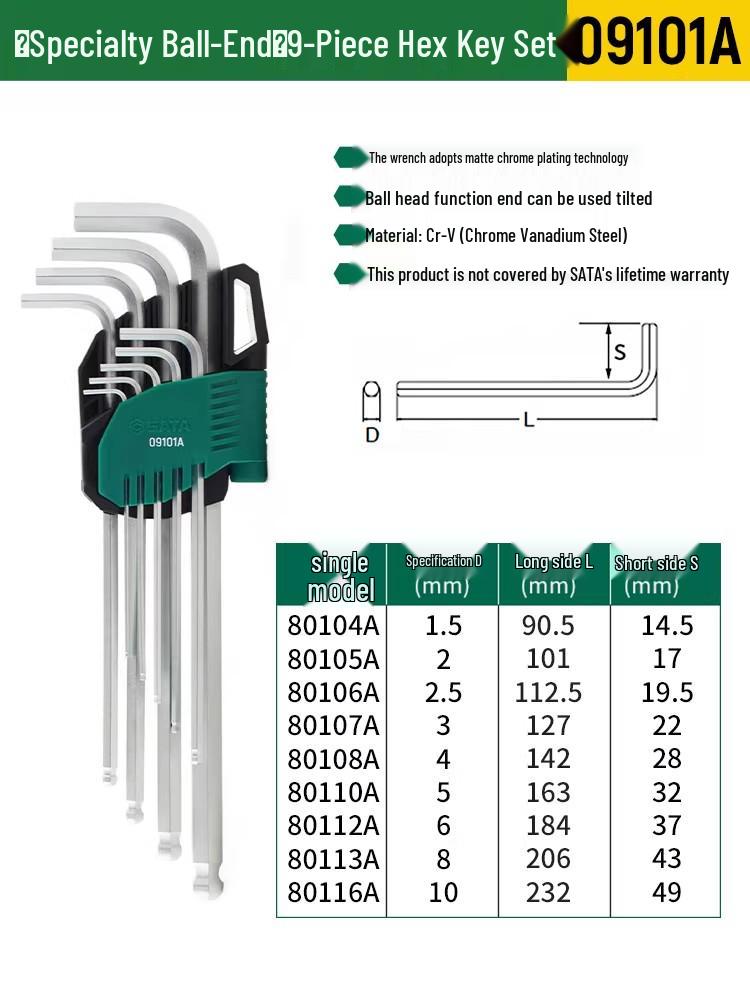 SATA Экстрадлинный набор шестигранных и Torx ключей с шаровыми и плоскими головками