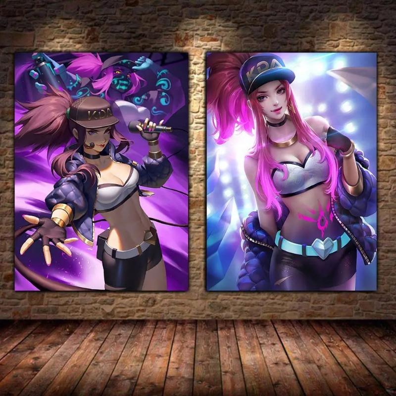 Game League Of Legends Figure KDA Poster LOL Evelyn Kasha Ahri Sexy Girl Canvas Painting Neon Style Wall Art Pictures Home Decor