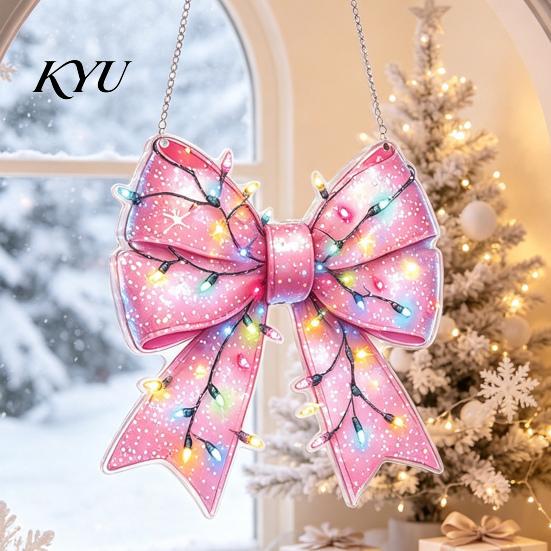 Window Hanging Ornaments Christmas Bow Acrylic Ornament, 2D Flat Decoration Indoor Holiday Tree Accessories for Tree, Window, Wall Home Decor