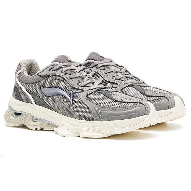 Li-Ning 1990 Suede Casual Retro Shock Absorbing Non-Slip Wear-Stick Low-Top Running Shoes Мужские кроссовки Fog-Gray ALFR119-2