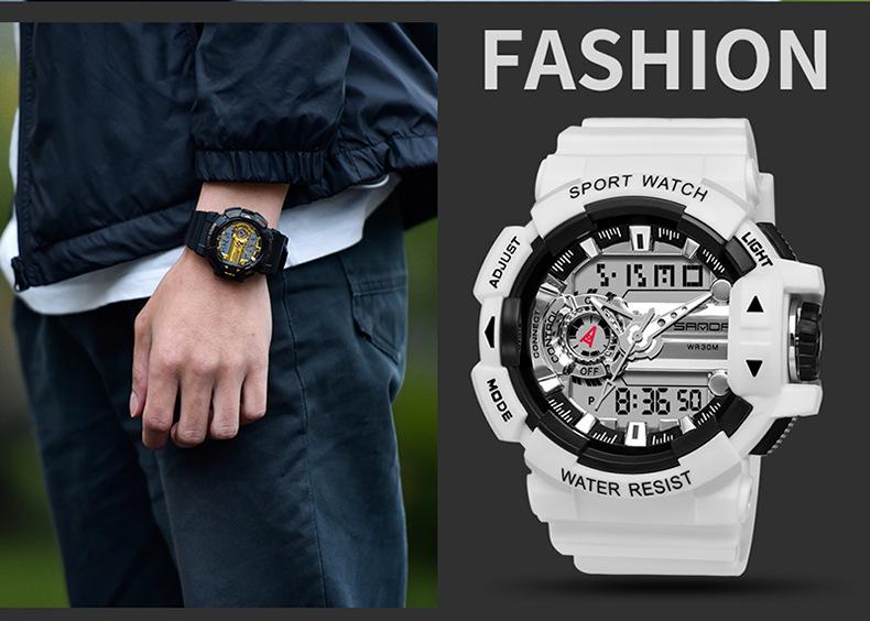 Мужские модные светящиеся водонепроницаемые многофункциональные часы Sanda с двойным дисплеем и будильником