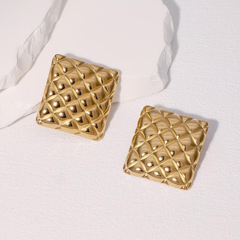 Waterproof Rhombus Earrings, High-end 18k Real Gold Electroplating Fashion Light Luxury Jewelry, Stainless Steel Stud Earrings