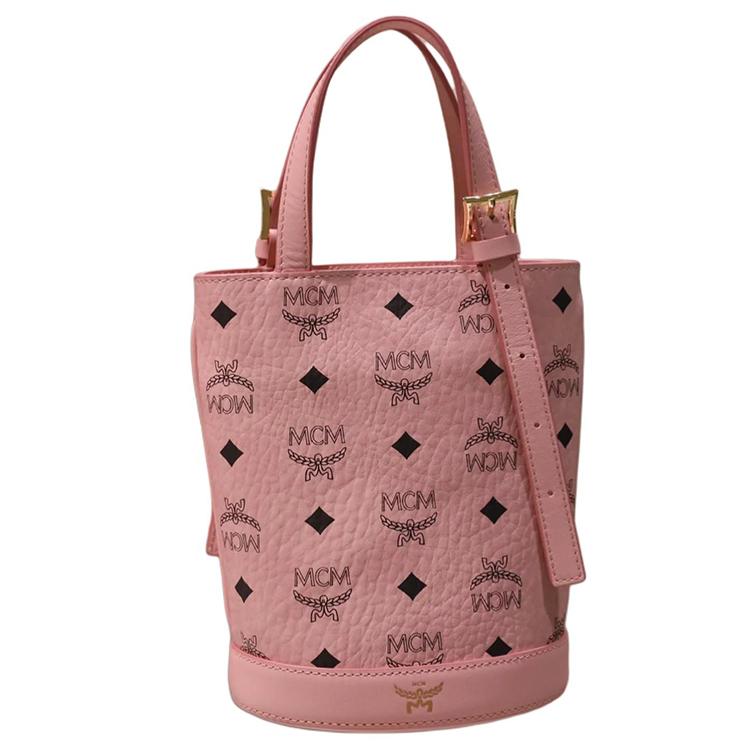 MCM Aren Visetos Classic Pattern Design Leather Bucket Bag Mini Women Handbags Pink MWTEATA01PZ001