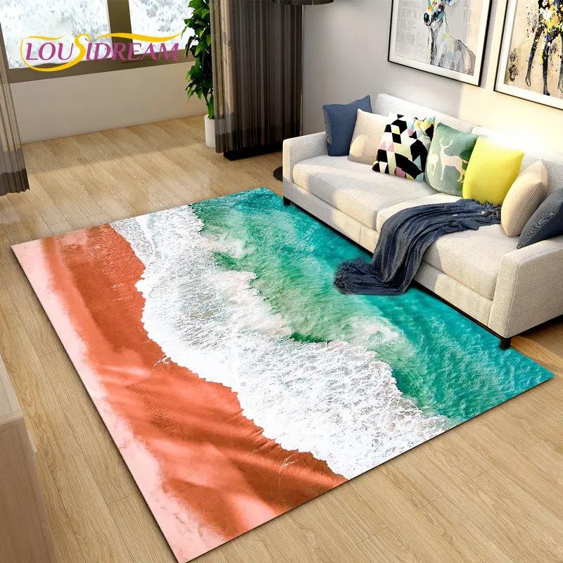 3D коврик с океаном, морской водой, пляжем, водным пейзажем, коврик для гостиной, спальни, дивана, коврик для двери, детский нескользящий напольный коврик
