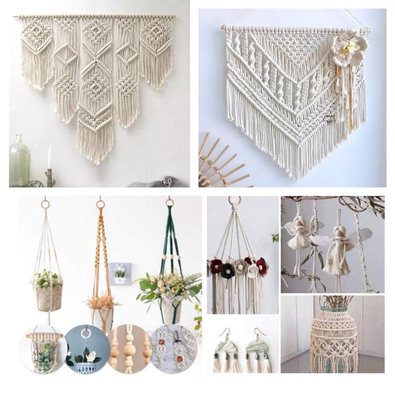 Деревянное кольцо, деревянная палочка, набор из хлопчатобумажных ниток, деревянный материал для плетения подвесной веревки из бисера своими руками