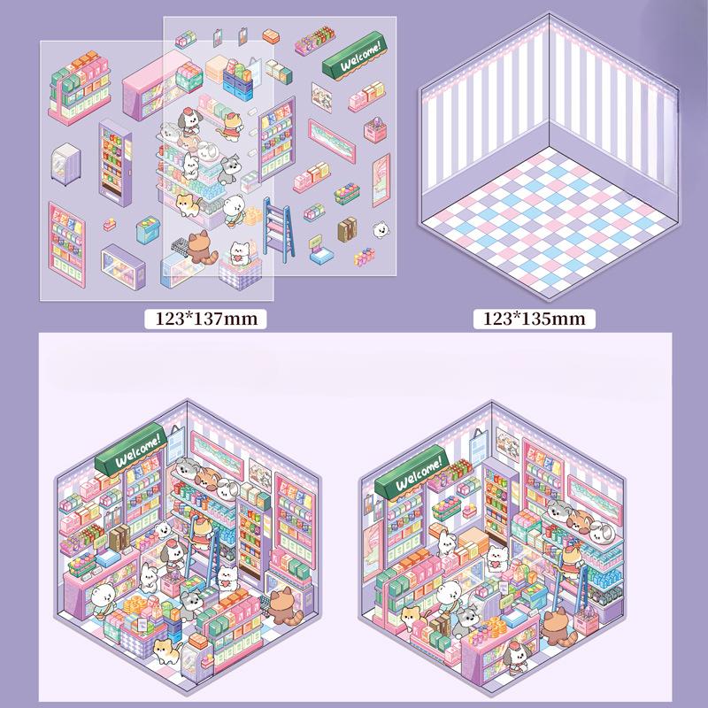 Diy House Landscape Stickers Cute Bubble Food Car Cabin Scene Sticker Festival Gift for Adult Kid Children Student