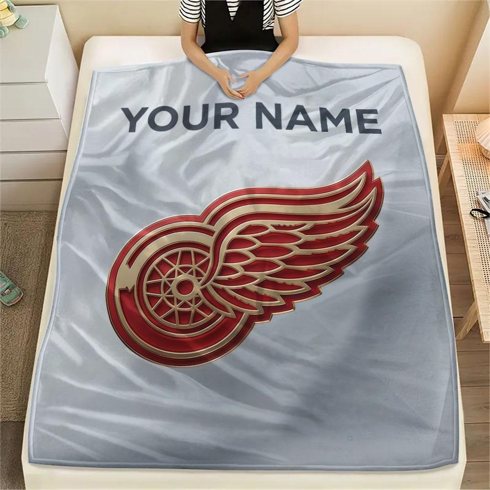 Custom Name,Detroit Red Wings Printed Flannel Blanket, soft throw for bedroom sofa, washable, Christmas present, great gift.