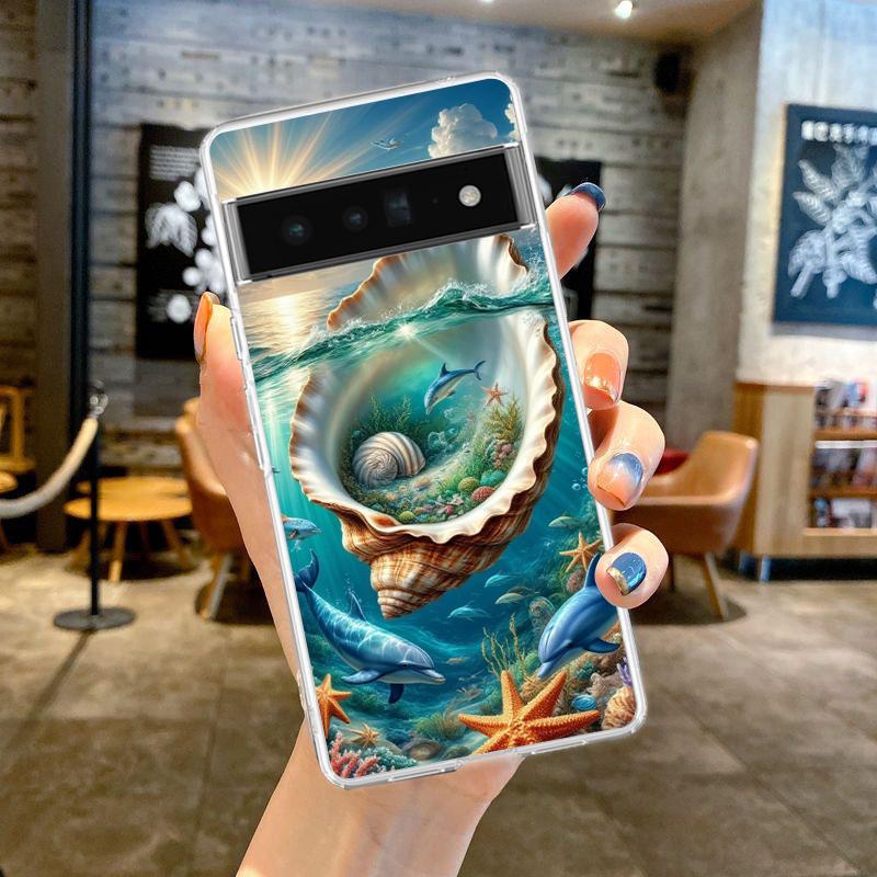 Чехол для телефона Google Pixel 9 8 7 6 5 4 4XL 7A 6A 5A 4A 3A Pro XL 5G Прозрачный Мягкий ТПУ Корпус Узор на Тему Морской Жизни