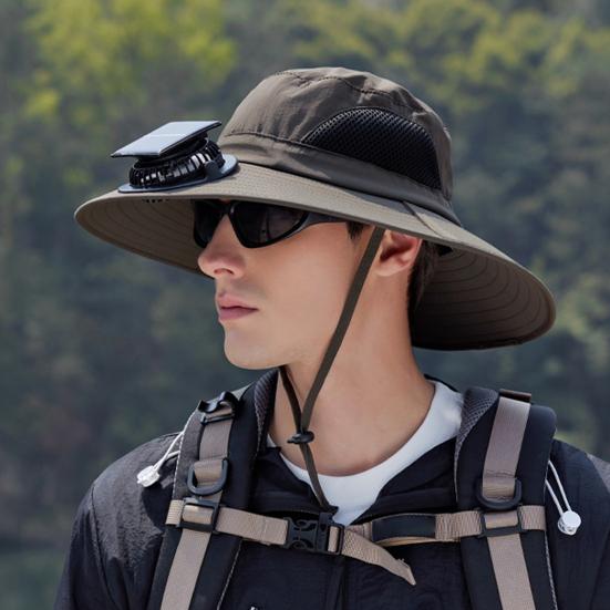 Fan Hat Wide-Brimmed Outdoor Hat with Fan Design Breathable Mesh 3 Gear Adjustable Speed Hiking Cycling Fishing Hat