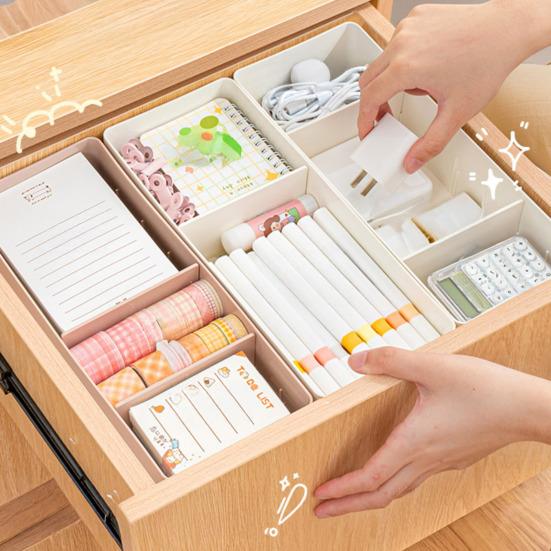 Adjustable Drawer Divider Box Multi-Compartment Drawer Organizer Desk Storage Box with Removable Dividers for Cosmetics Snacks
