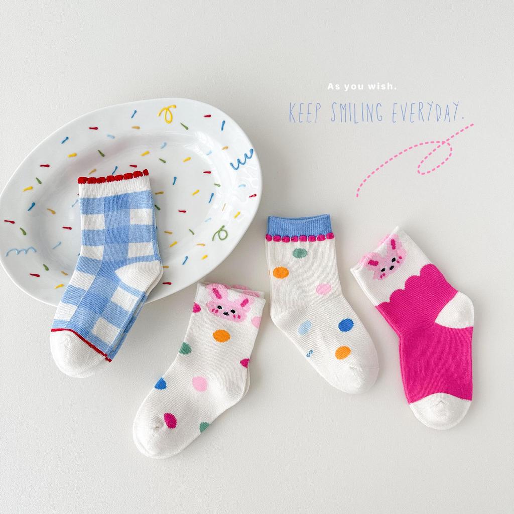 Осенние детские носки средней длины с мультяшным горошком - Универсальный корейский стиль для мальчиков и девочек
