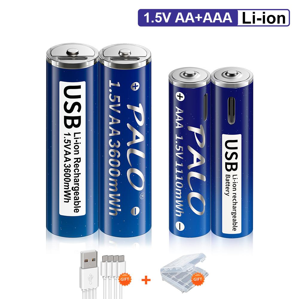 PALO 1,5 В AA 3600 мВтч и 1110 мВтч AAA аккумуляторная батарея USB аккумуляторная батарея Li-ion литиевые батареи aa aaa батарея