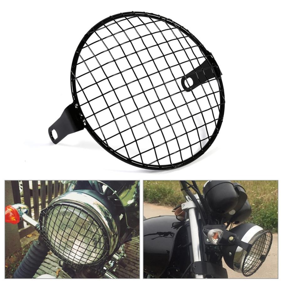 6.5"Metal Retro Motorcycle Headlight Lamp Square Mesh Grille Cove Mask For Honda